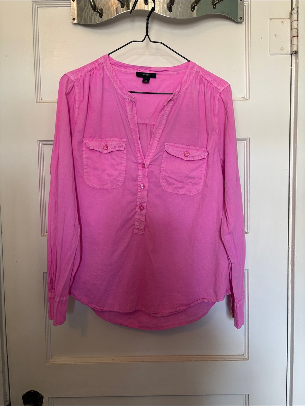 J. Crew Lightweight Pink Women's Pullover Henley Shirt Long Sleeve Top Size M